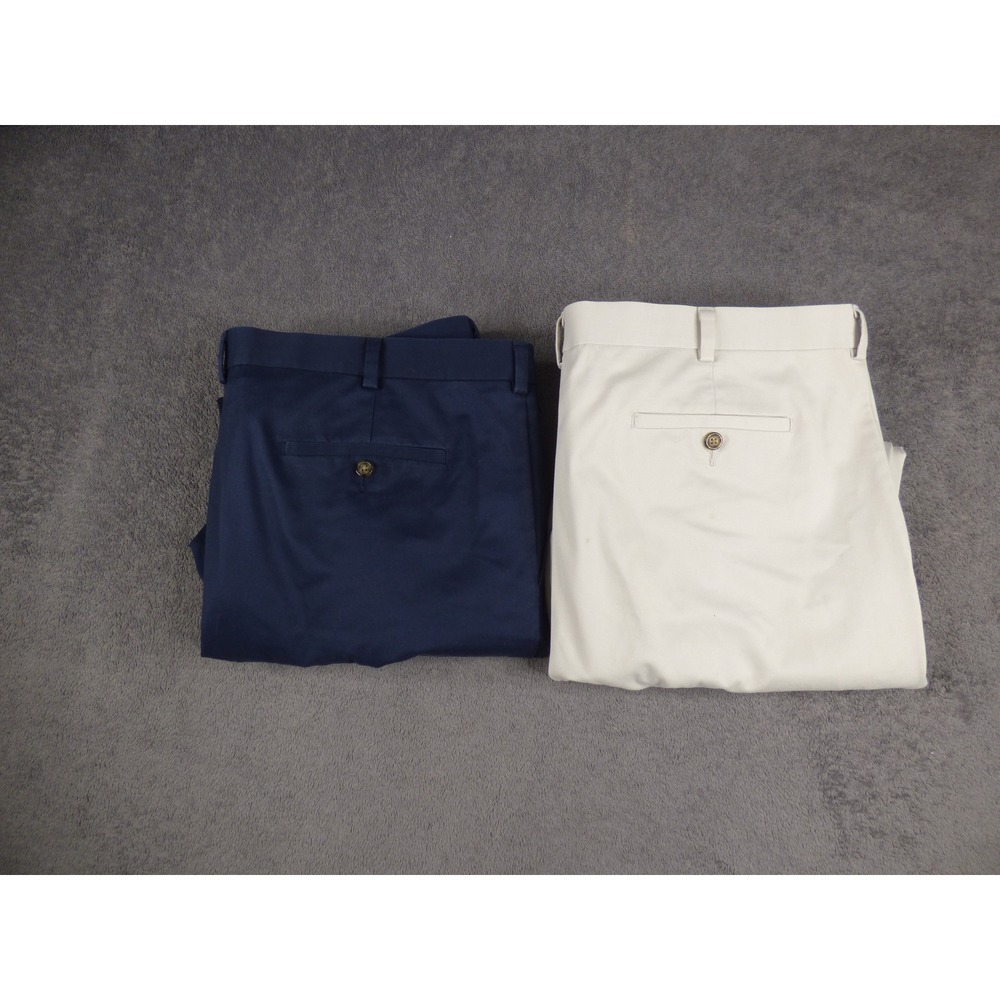 2 Pair Roundtree & Yorke Mens 42x29 Pleated Chino Pants Tan Blue Cotton Blend